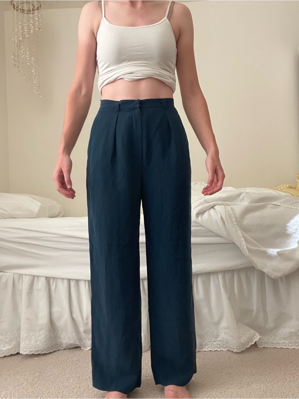 Navy Blue Wide-Leg High-Waist Pants
